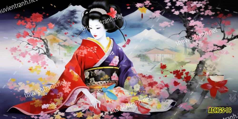 Tranh dán tường hoa cô gái Geisha Nhật Bản-ADHGS-16 - Tranh tường chất lượng cao